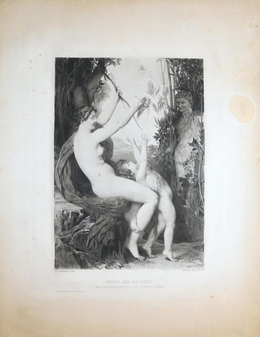 Nymph and Bacchus Engraving by Jules Joseph Lefebvre c.1881 (1 of 2)