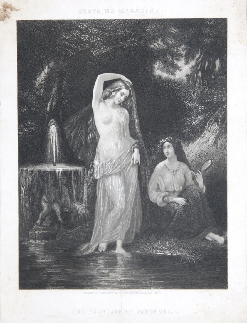 Brune Pagés The Fountain of Vaucluse Engraving: Engraved by John Sartain. Original by Brune Pagés. "Sartain's Magazine" along top margin. Measures 6" x 8"