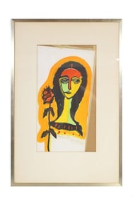 Pedro Giacaglia (1922-1997) Color Print Woman and Flower