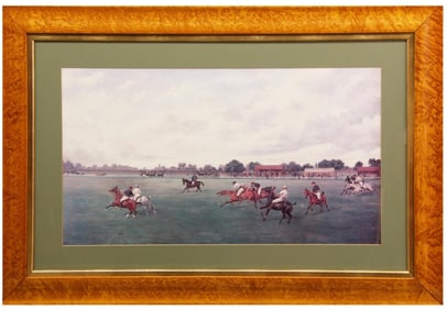 A Hunt Scene Restrike Lithograph in Burled Frame