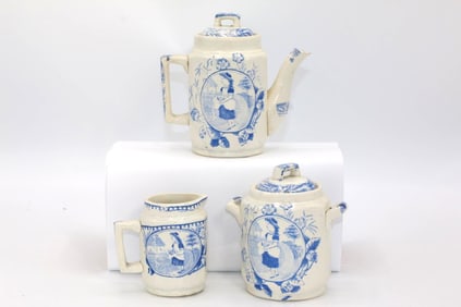 A Set of Blue and Cream Children's Tea Set by Allerton & Sons (Staffordshire)