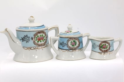 A Dainty Blue & Pink Child's Tea Set, Made in Japan