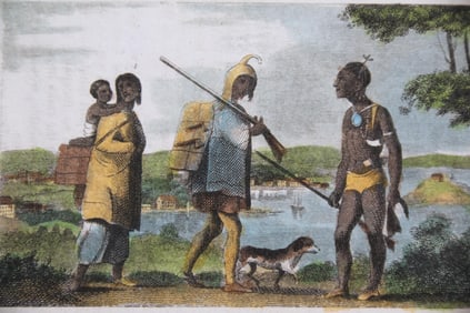 Hand-colored Etching 'American Indians with a View of the City of Washington in the United States'