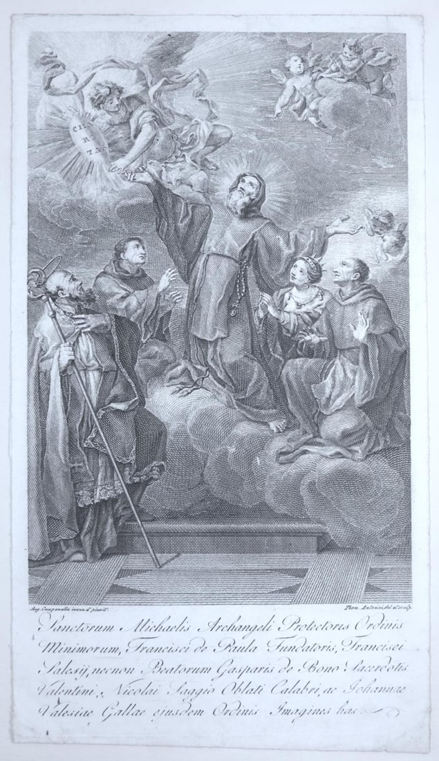 Thomas Antonini Religious Engraving After Angelo Campanella: Thomas Antonini Religious Engraving After Ang. Campanella. Features Archangel Michael. Measures 8" x 14 1/2" Good conditon.