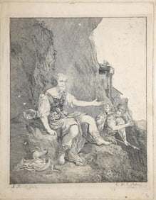 An Engraving Depicting Beggar and Soldiers from 1777