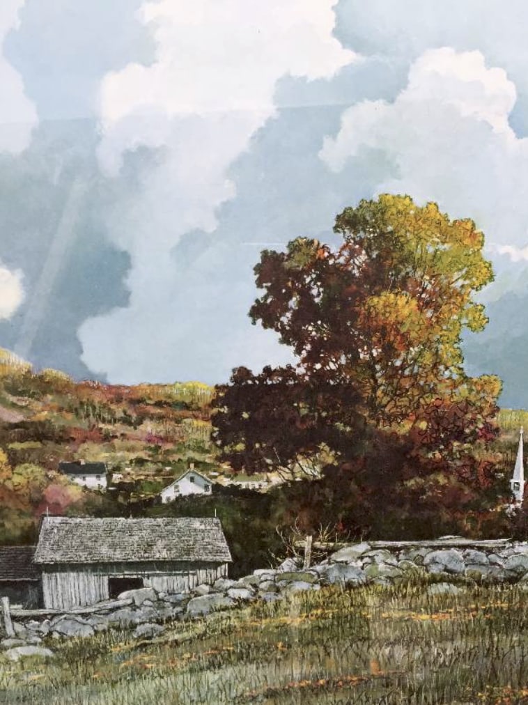 'Indian Paintbrushes' by Eric Sloane (publisher's print): Eric Sloane American-Connecticut (1905-1985) Lithograph "Indian Paint Brushes" Pencil Signed Lower Right Edition out of 950 Blindstamped En Verso 1977 American Artists Collection Measures 28