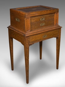 Antique Edwardian Wooden Canteen on Stand with Cutlery in Oak