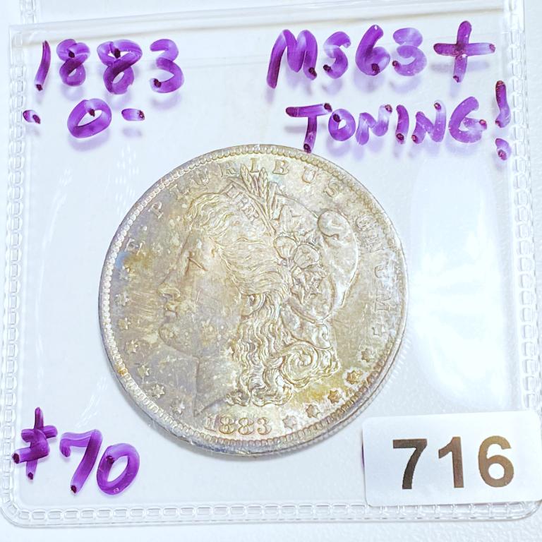 1883-O Morgan Silver Dollar MS63+ TONING!: 1883-O Morgan Silver Dollar MS63+ TONING!