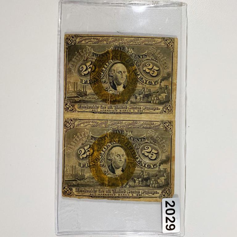 (2) 1862 25 Cents Fractional Currency Notes XF: (2) 1862 25 Cents Fractional Currency Notes XF