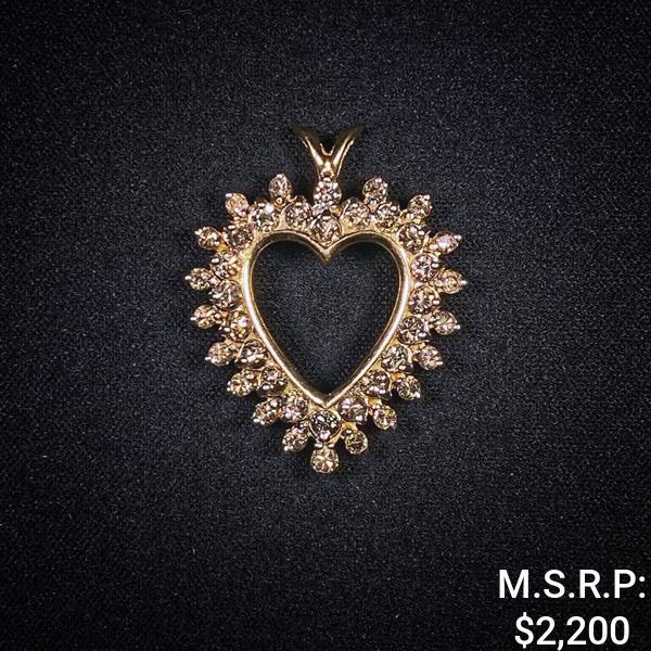 3 DWT 10 KT Gold Heart Pendant w/ Dimd Lining: 3 DWT 10 KT Gold Heart Pendant w/ Dimd Lining