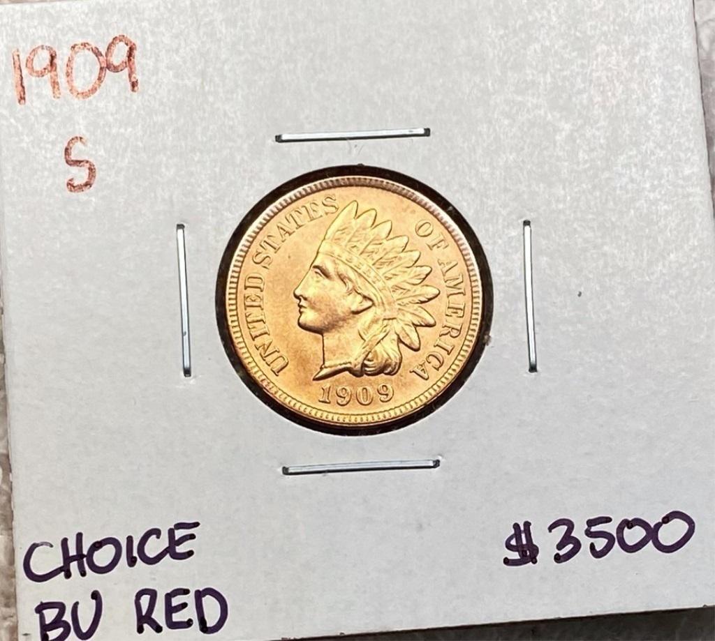 1909-S Indian Head Cent GEM BU RED: 1909-S Indian Head Cent GEM BU RED