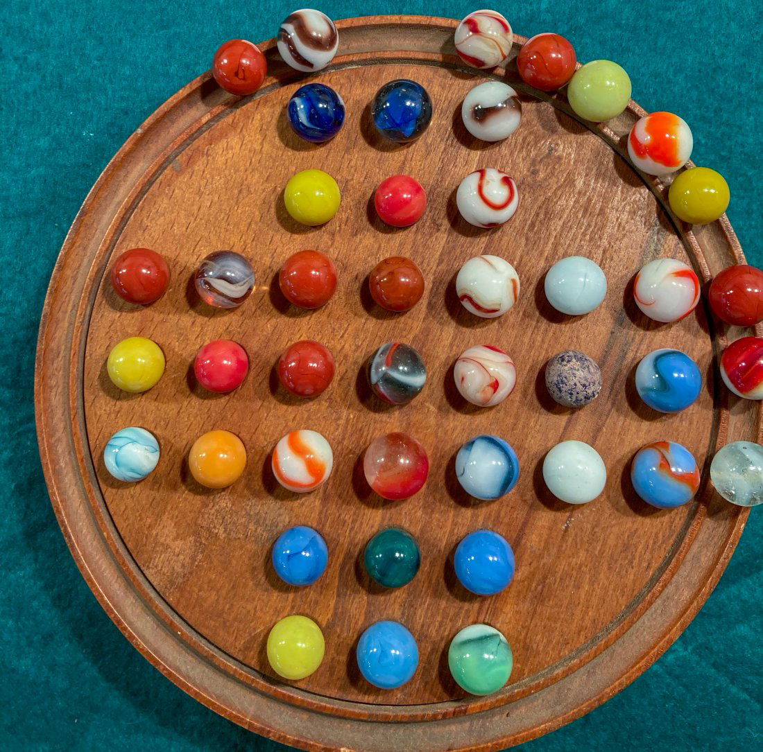 Collection of Swirl Marbles -43: Various patterns and colors mainly Swirl types Board not included