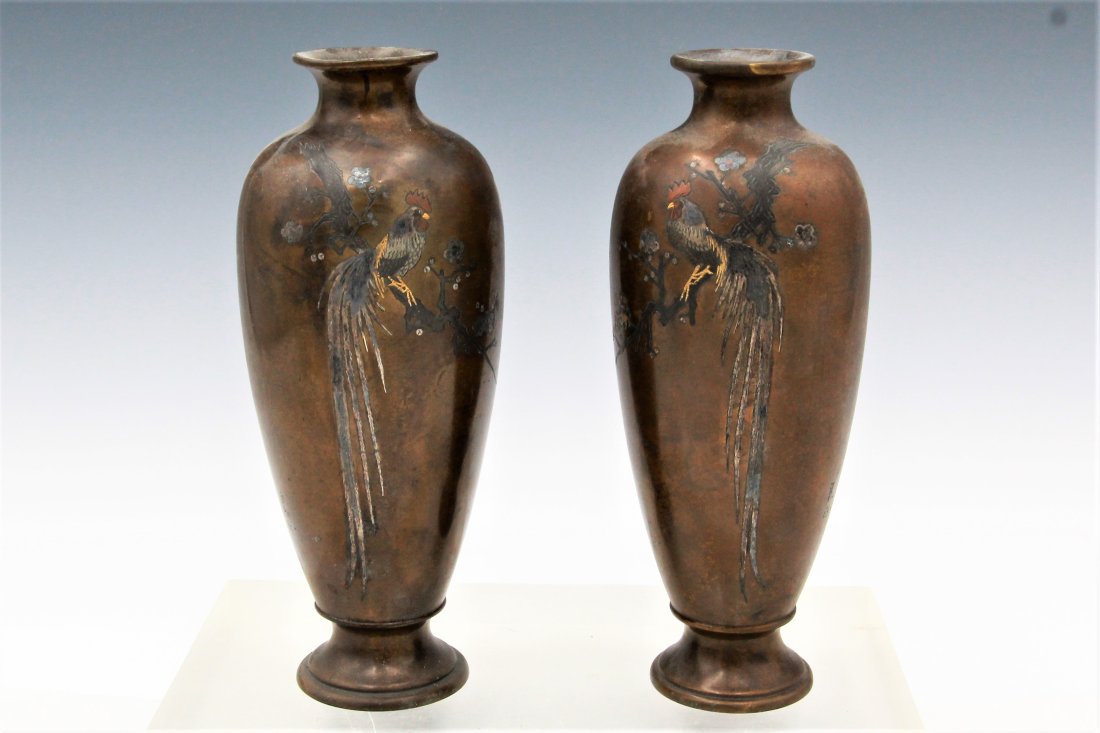 Pair Bronze Antique Japanese Vases By Nogawa Noboru (1 of 4)