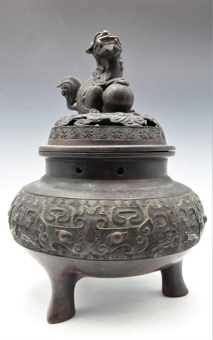 Antique Tri Foot Bronze Censor Markings On Base