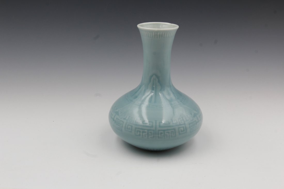 Antique Chinese Blue Celadon  Vase/Bottle (1 of 3)