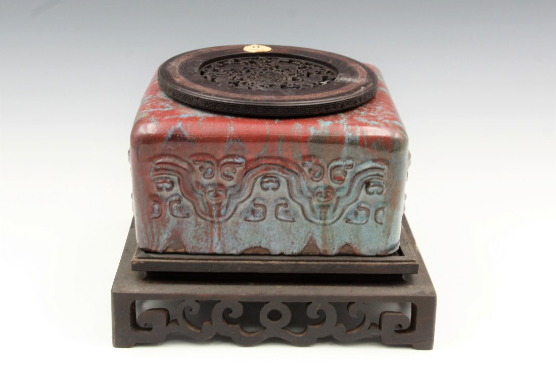 Rare Antique Square Chinese Pottery Piece Markings on Base (1 of 5)