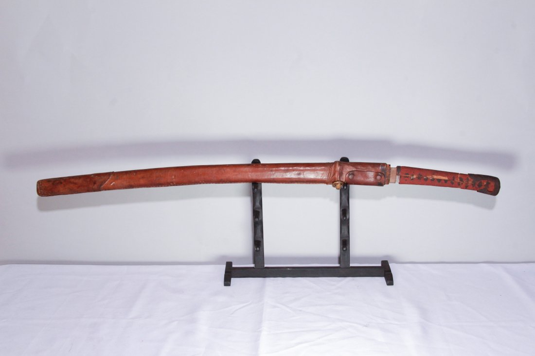 Japanese Sword with leather Scabbard & Brass (1 of 7)