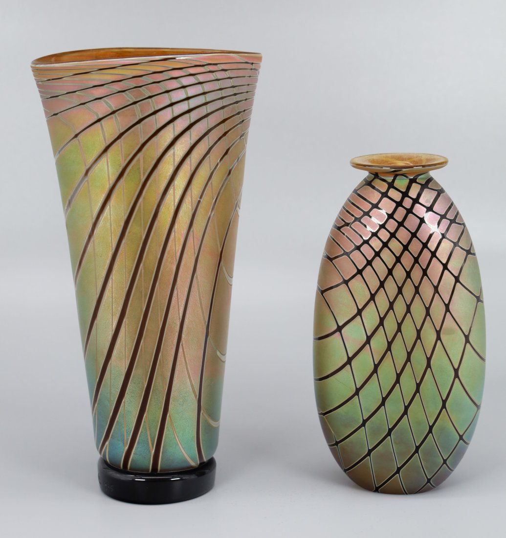 Pair of Signed Iridescent Art Glass Vases by Craig Zweifel (1 of 5)