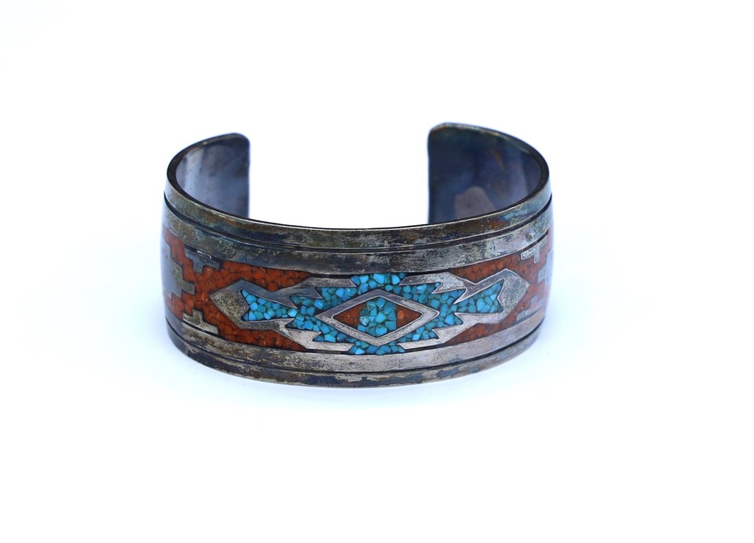 Exquisite Vintage Native Coral/Turquoise Cuff Bracelet (1 of 5)