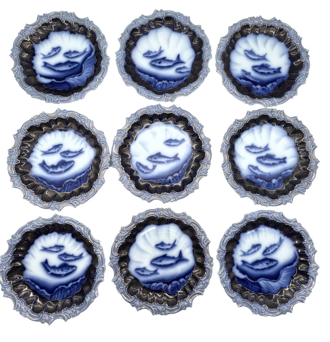 9 Beautiful Vintage French Fish Plates (1 of 6)