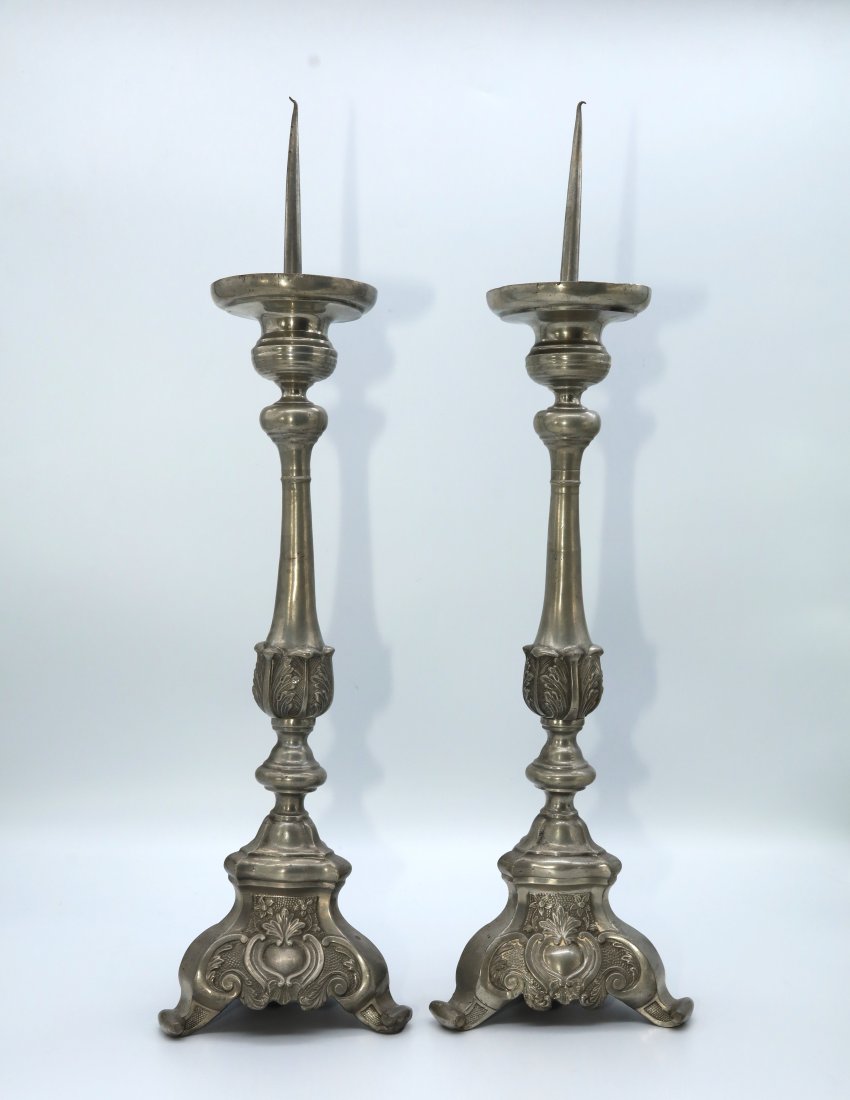 Antique Pair of Altar Pewter Tall CandleSticks (1 of 7)