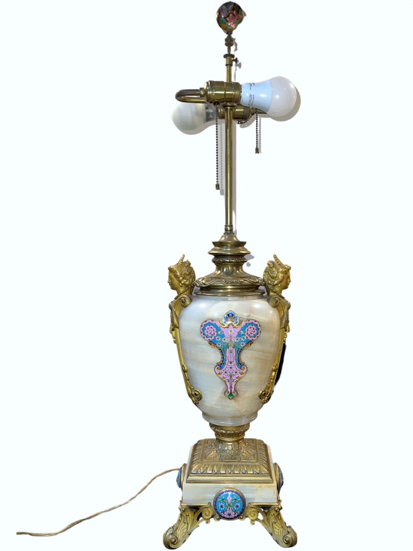Beautiful Onyx, Cloisonne and Bronze Lamp (1 of 15)