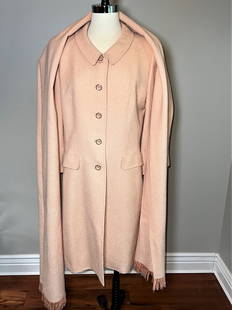 Vintage ESCADA Pink Light Weight Jacket and Scarf/Wrap: This sophisticated Escada Lightweight jacket in a light pink is stunning. Made in Germany size 42, wool and silk, 5 buttons, and a large wrap/scarf. NYC Socialite Estate