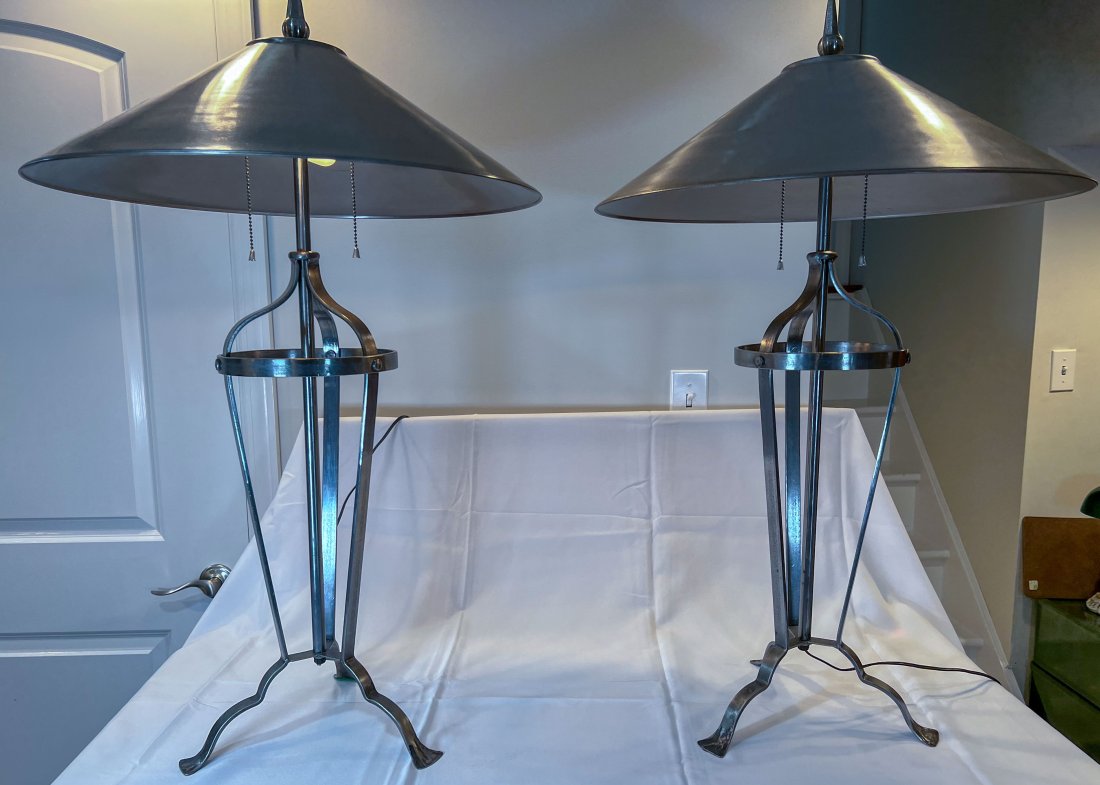 Pair of Steel Lamps made in Italy with Steel Lamp Shade - Very Unique (1 of 5)