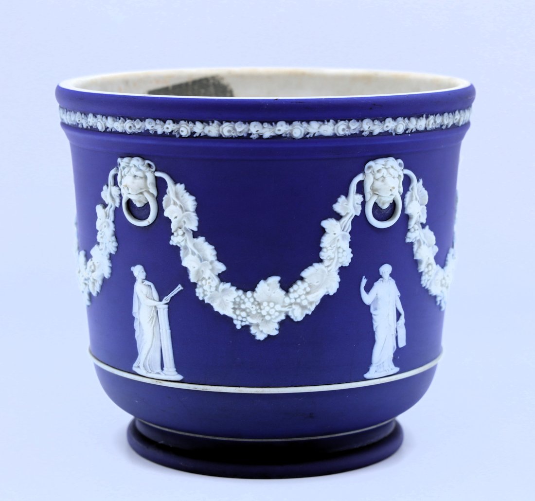 Antique Large Wedgwood Blue Jasperware England Neo classical Cachepot (1 of 5)
