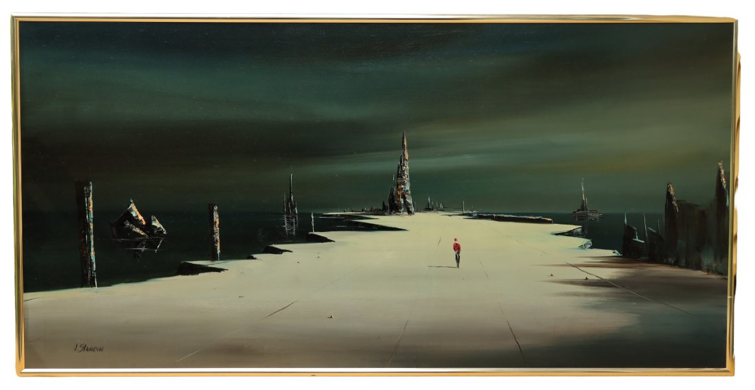 John Stancin (B. 1916-1988) Surreal Landscape -American artist oil Painting (1 of 6)