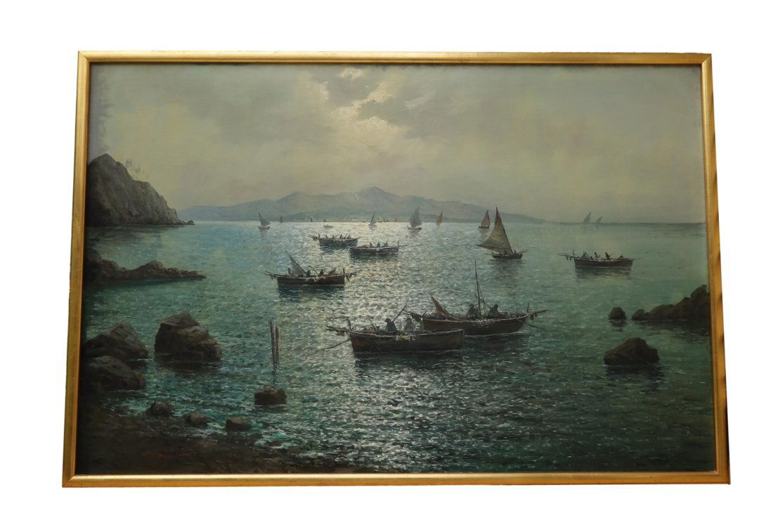 Very Serene Large Vintage Scene with Sailboats - signed (1 of 6)