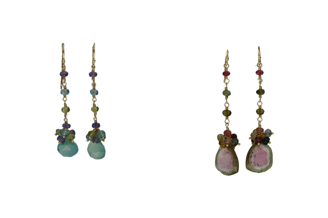 2 Pairs of 14K Earrings -1 pair has Watermelon Tourmaline drop and Blue Topez such fun earring. (1 of 5)
