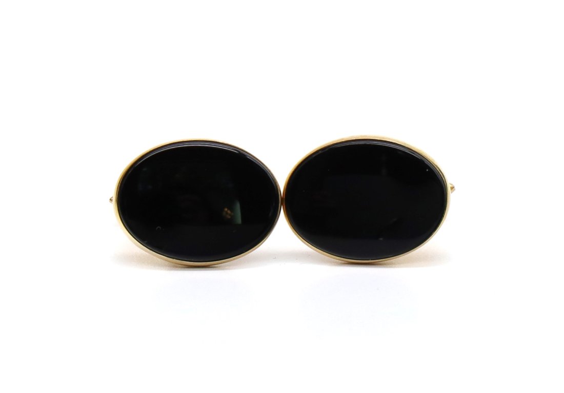 14K Yellow Gold and Onyx handsome Cufflinks (1 of 4)