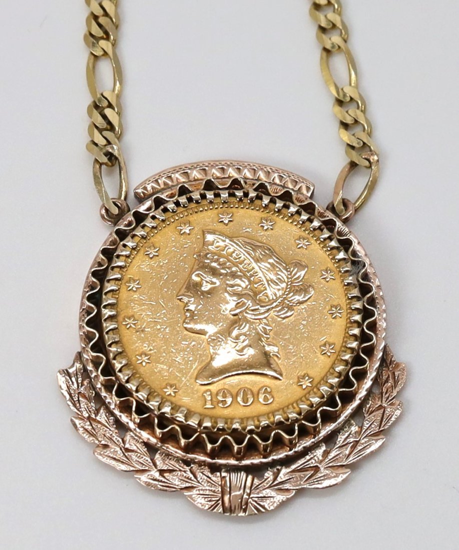 1906S Coronet Head 22K Gold $10.00 Eagle New Style Liberty Head with 14K Yellow Gold Necklace (1 of 6)