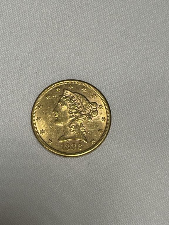 1886 US FIVE DOLLAR GOLD LIBERTY We are not experts, (1 of 2)