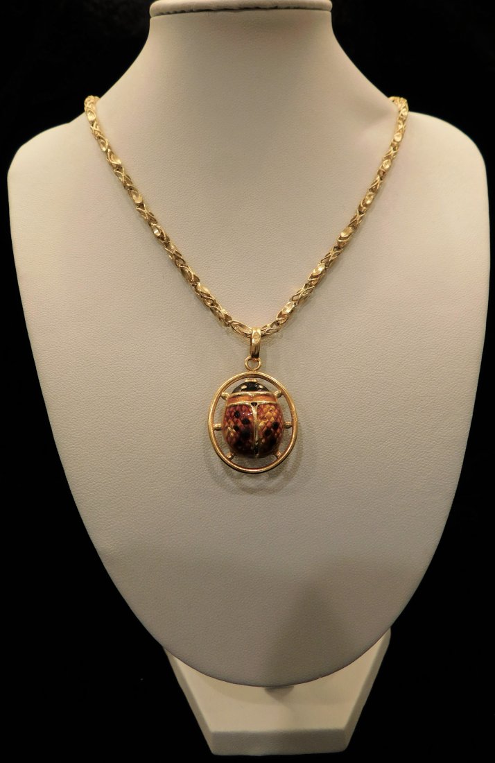 14KT Y GOLD NECKLACE ENAMEL BEETLE PENDANT (1 of 1)
