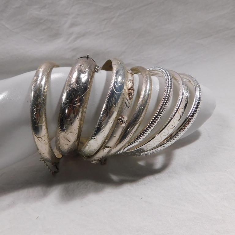 LOT OF (8) STERLING SILVER BANGLE BRACELETS (1 of 1)