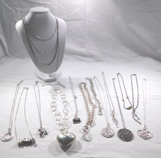 LARGE LOT OF (18) STERLING SILVER NECKLACES (1 of 2)