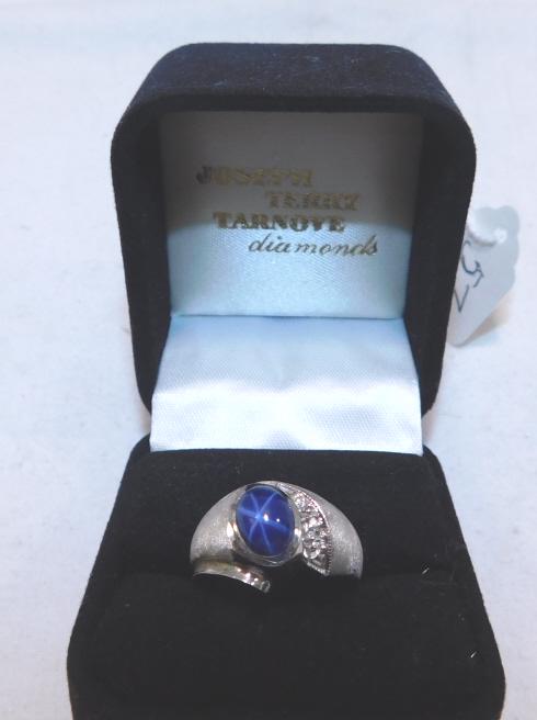 GENTS STAR SAPPHIRE RING 10KT WHITE GOLD DIAMONDS (1 of 4)