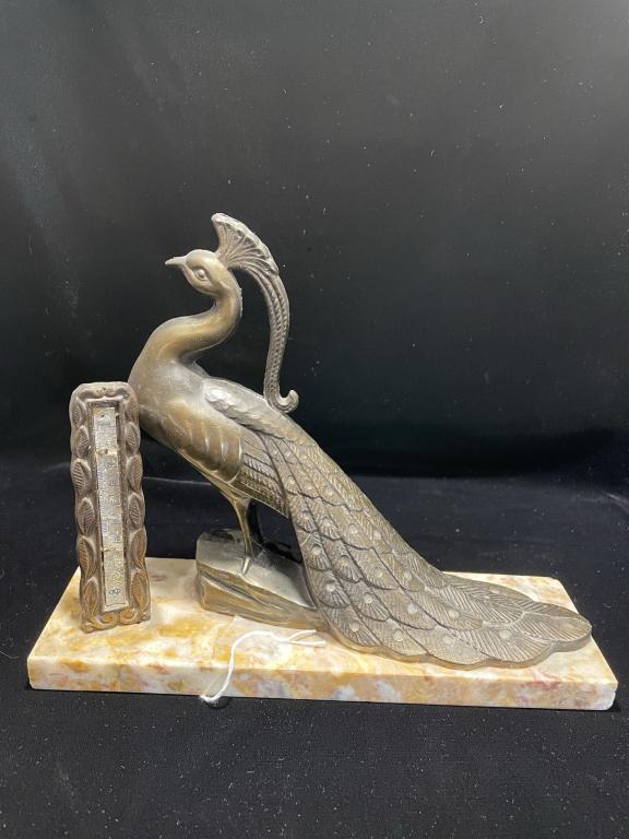 ART DECO BRONZE PEACOCK DESK THERMOMETER (1 of 2)