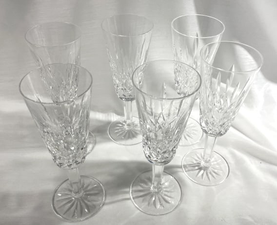 WATERFORD LOT  (6) LOVELY CRYSTAL CHAMPAGNE STEMS (1 of 2)