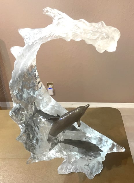 ROBERT WYLAND LUCITE & BRONZE SCULPTURE DOLPHIN (1 of 4)