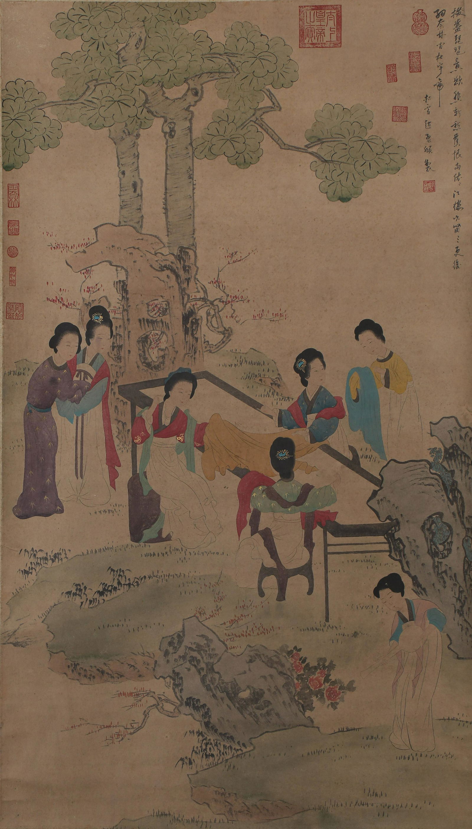 A BEAUTY PAINTING PAPER SCROLL ZHAO MENGFU MARK: L:157cm W:90.5cm