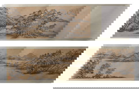 A LANDSCAPE PAINTING PAPER SCROLL HE WEIPU MARK: 196cm*29cm