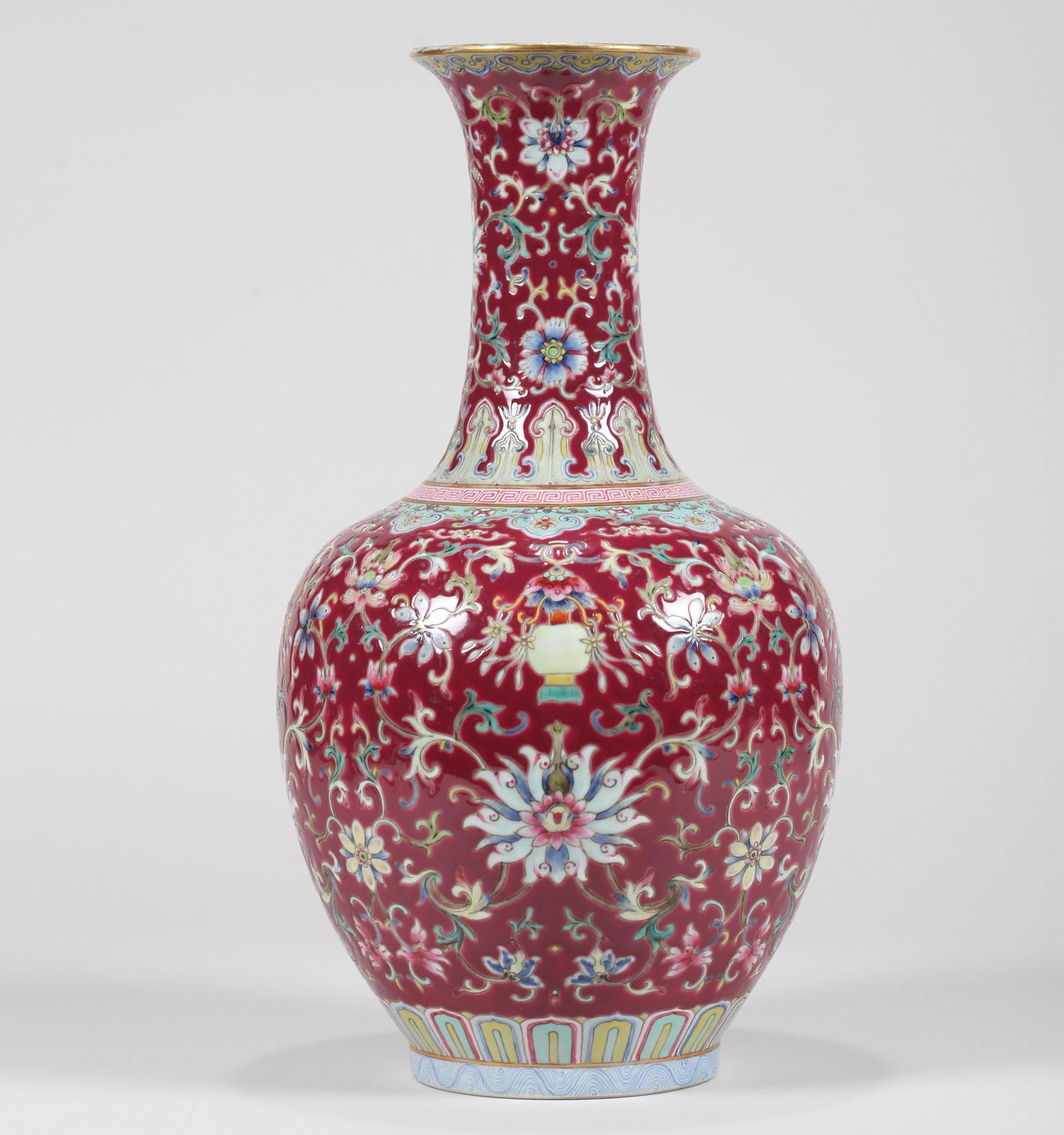 QING DYNASTY - CARMINE GROUND PINK TREASURE VASE (1 of 7)