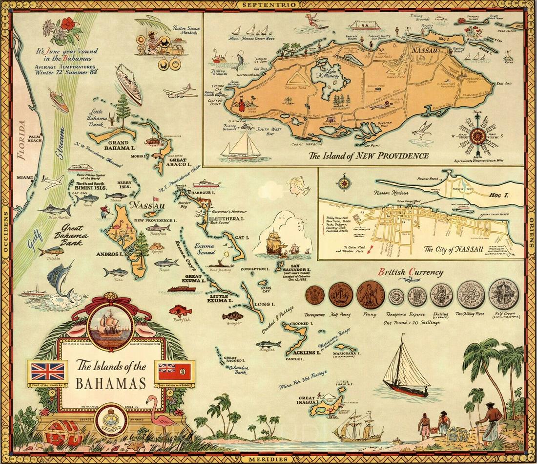 Islands Bahamas Vintage Pictorial Map Poster Giclee (1 of 1)