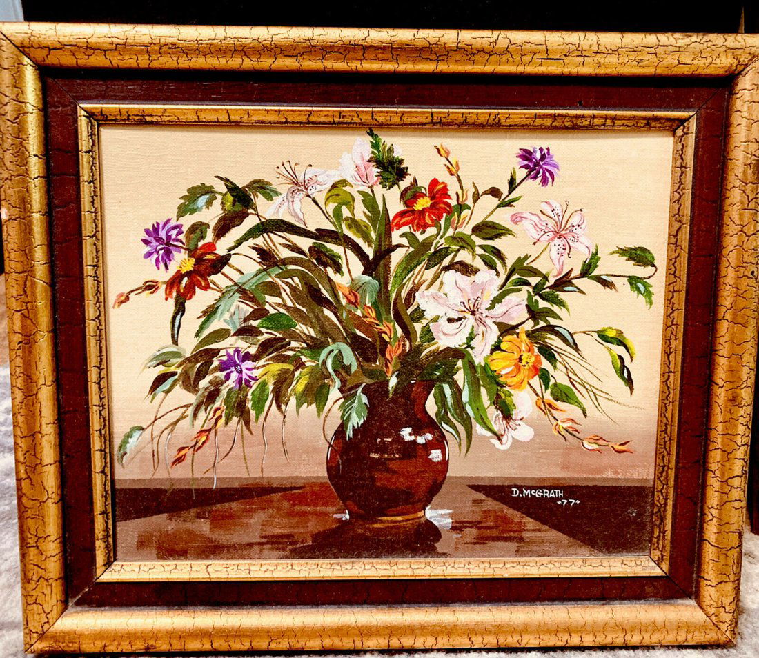 Small Vase Of Flowers Oil Painting - Signed Dated 1977 (1 of 1)