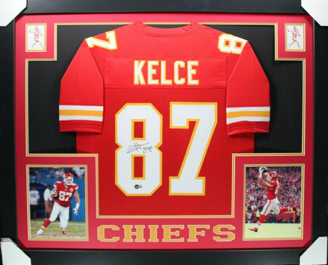 TRAVIS KELCE Signed/Autographed Custom Jersey in 35x43: TRAVIS KELCE Signed/Autographed Custom Jersey in 35x43 Frame - Beckett/BAS