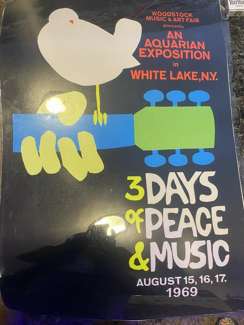 woodstock 1969 felt textured black light poster *RARE* (1 of 1)
