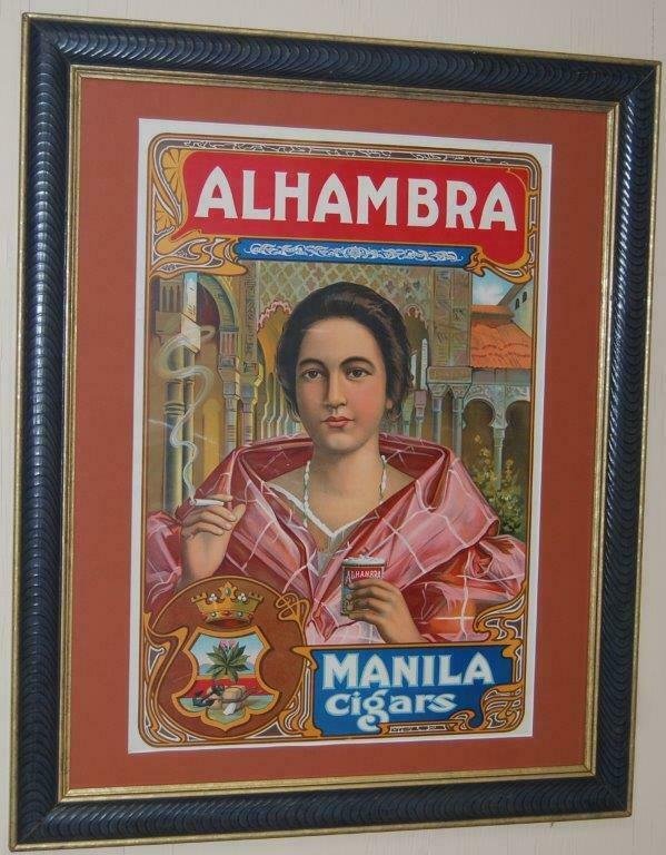 Antique Alhambra Manila cigar advertising poster framed (1 of 1)